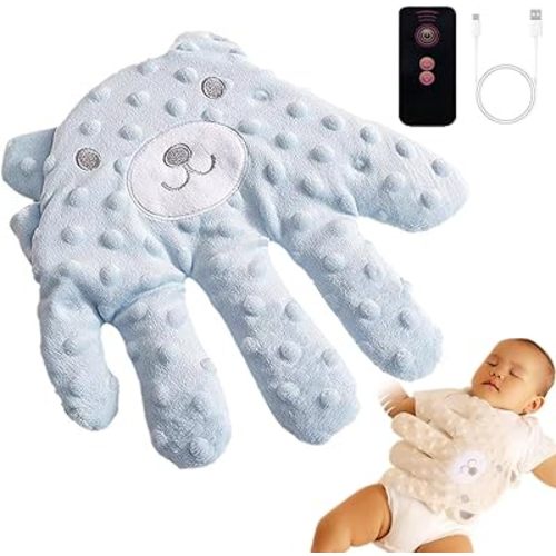 Baby Soothing Palm, Baby Patter for Sleep, Baby Startle Prevention Hand Glove Electric Baby Hand Pillow Red Bean Filling Cute Baby Soothing Palm for Newborns Baby Girl Baby Boy (Blue Bear)