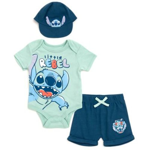 Disney Lilo & Stitch Infant Baby Boys Bodysuit, Shorts and Baseball Cap 3 Piece Outfit Set Cool Blue / Navy 18 Months