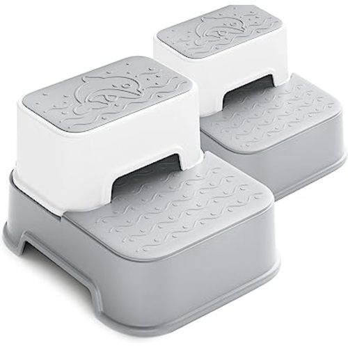 2 Step Stool for Kids (2 Packs),Toddler Stool for Bathroom Sink,Potty Training,Toilet Stool, Slip Resistant(Grey)