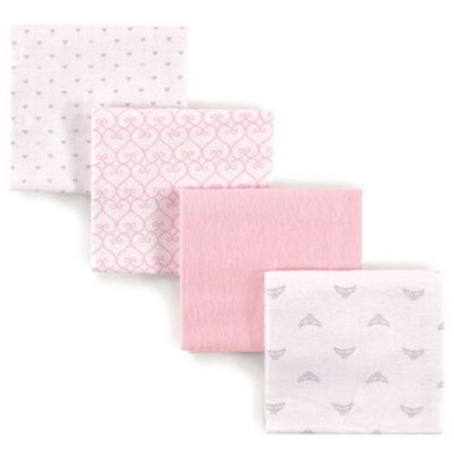 Luvable Friends Baby Girl Cotton Flannel Receiving Blankets, Tiara 4-Pack, One Size