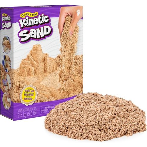 Kinetic Sand, 5.5lbs (2.5kg) Natural Brown Play Sand, Bulk Box for Arts and Crafts, Sandbox (Packaging May Vary), Moldable Sensory Toys, Ages 3 and up