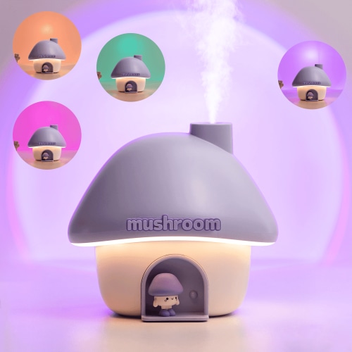 Kidsjoy Humidifiers ,Mushroom House Portable Humidifier With Night Light Bedroom Usb Mini Air Humidifier For Home(Purple)