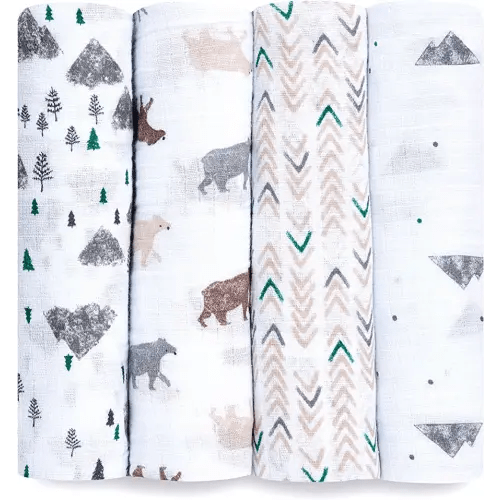 aden + anais Essentials Swaddle Blanket, Muslin Blankets for Girls & Boys, Baby Receiving Swaddles, Newborn Gifts, Infant Shower Items, Toddler Gift, Wearable Swaddling Set, 4 Pack, Bear Necessities