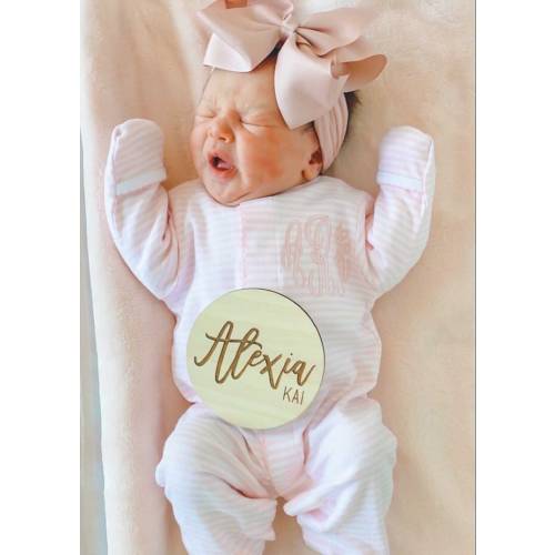 Baby girl coming home outfit, Monogrammed footie, Personalized Baby gift, Monogrammed sleeper, pima cotton, newborn pictures, pink stripes