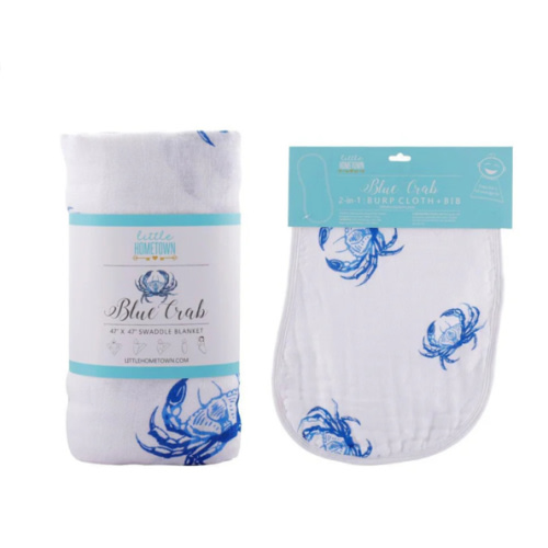 Gift Set: Blue Crab Baby Muslin Swaddle Blanket and Burp Cloth/Bib Com – Little Hometown