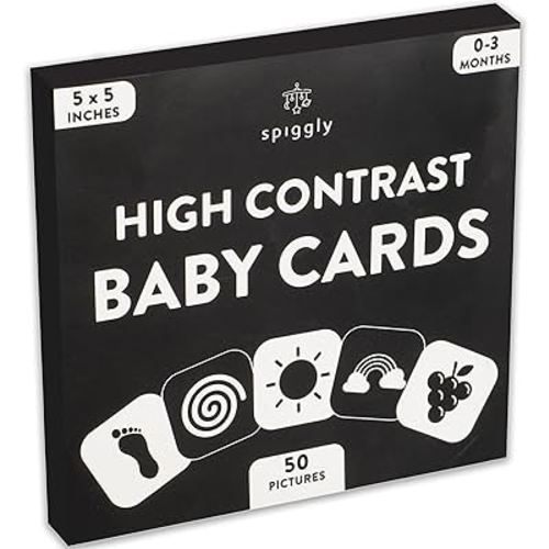 50 Pictures High Contrast Baby Cards Newborn Activities Baby Visual Stimulation Cards Black and White Cards for Newborns Baby Contrast Cards for Infants 0-6 Months Newborn Infants Toys Gift