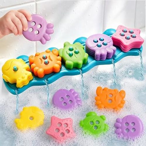 Mold Free Bath Toys for Kids Ages 1-3, 21 PCS Ocean Shape Sorter with Tray
