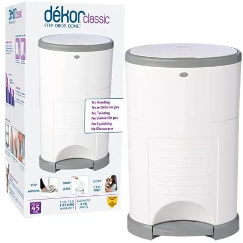 Dekor Classic Hands-Free Diaper Pail | White | Easiest to Use | Just Step – Drop – Done | Doesn’t Absorb Odors | 20 Second Bag Change | Most Economical Refill System