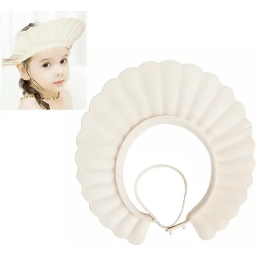 Baby Shower Cap Bath Visor Protection Silicone Adjustable Safe Shower Bathing Cap for Infants Toddler Baby Kids Children (6 Months-12 Years old/15.8-22.8In, Beige)