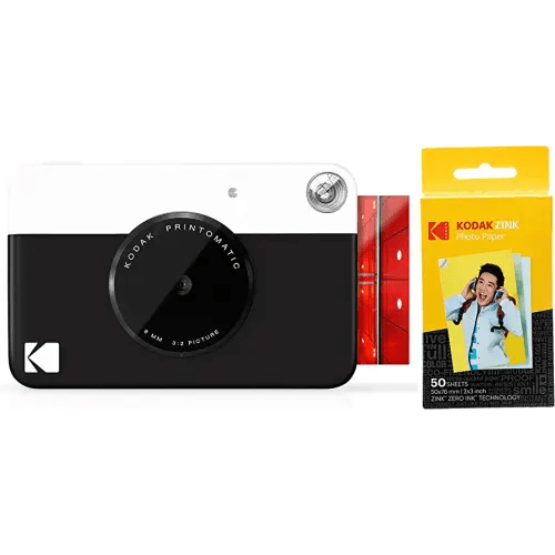 Kodak PRINTOMATIC Digital Instant Print Camera (Black) with Kodak 2ʺx3ʺ Premium ZINK Photo Paper (50 Sheets)