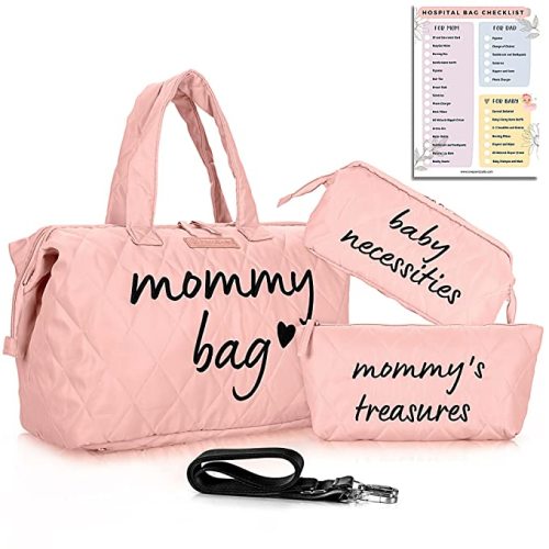 PeraBella Mommy Bag for Hospital,Mom Bag Diaper Bag Tote,Mommy Hospital Bag, Mom Hospital Bags for Labor and Delivery Essentials Mom, Maternity Bag for Hospital, Momma Diaper Bag, Mama Bag - Pink Handwritten