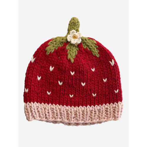 The Blueberry Hill Cotton Addie Strawberry Baby Hat in Red/Pink