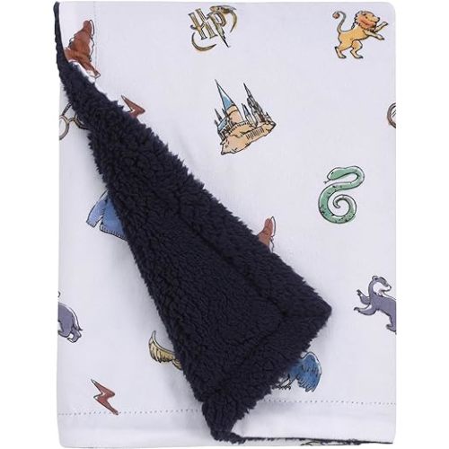 Warner Brothers Harry Potter Welcome Little Wizard Navy, Burgundy, Blue, and White Super Soft Baby Blanket
