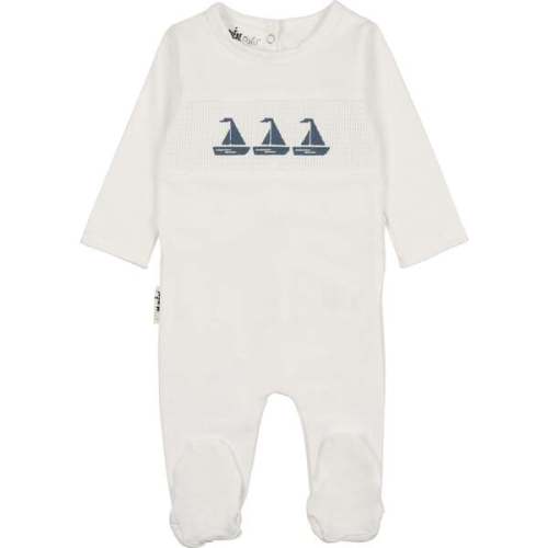 Smocked Sail Boat Footie, White - Maniere | Maisonette