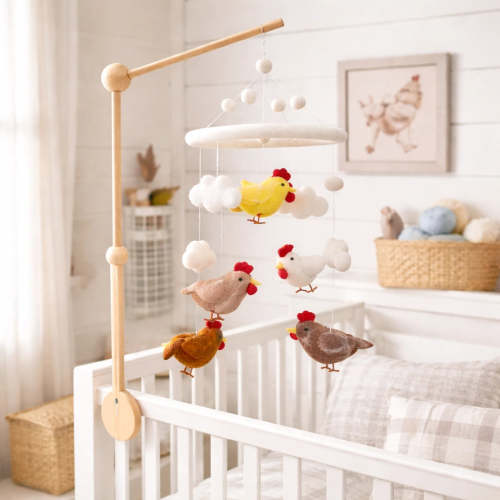 Handcrafted Wool Chicken Baby Mobile - Farm Nursery Decor