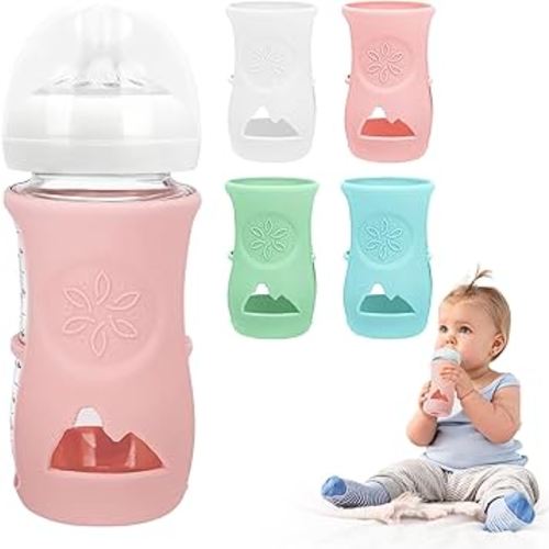 4 Pack Silicone Sleeves for Philips Avent Glass Natural Baby Bottle 8oz, Food Grade Silicone, BPA Free Glass Baby Bootle Sleeve, Anti Breakage Baby Bottle Holder, Anti-Scald, Dishwasher/Heaters Safe