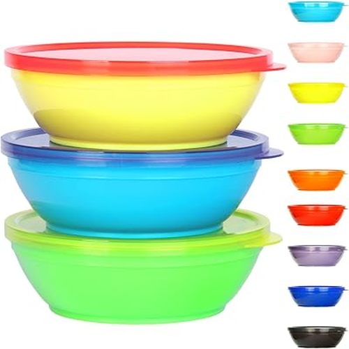 Youngever 18 Sets 8 ounce Kids Bowls with Lids (18 Bowls + 18 Lids), Small Food Storage Containers, Toddler Bowls with Lids, Set of 18 in 9 Assorted Colors