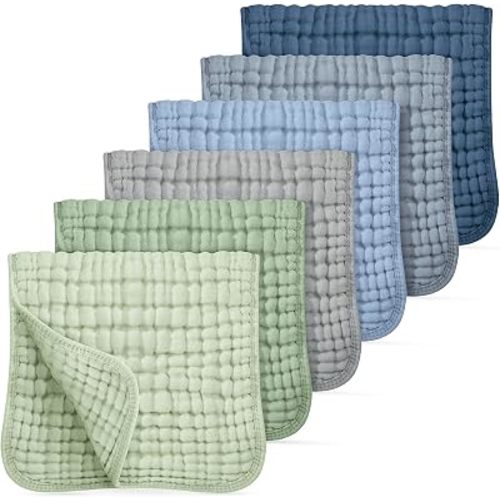 Looxii Muslin Baby Burp Cloths, Absorbent Brup Rags 6 Pack Set for Baby