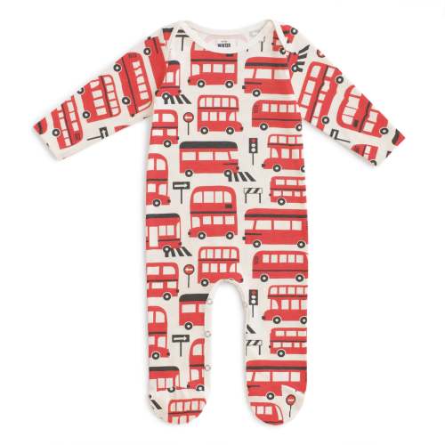 Footed Romper - Double-Decker Buses Red