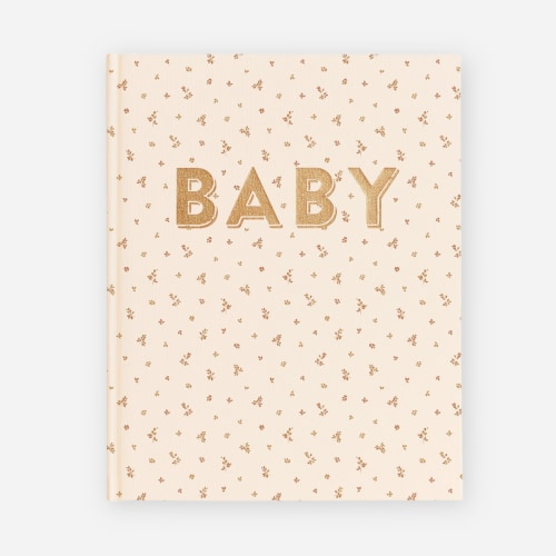 Gold-Foil Linen Baby Book with Box - Broderie