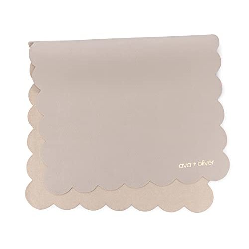 Ava + Oliver Vegan Leather Baby Changing Mat - Multipurpose Portable Wipeable Diaper Pad - Foldable for Travel (16 x 30 in) (Grey Scallop)