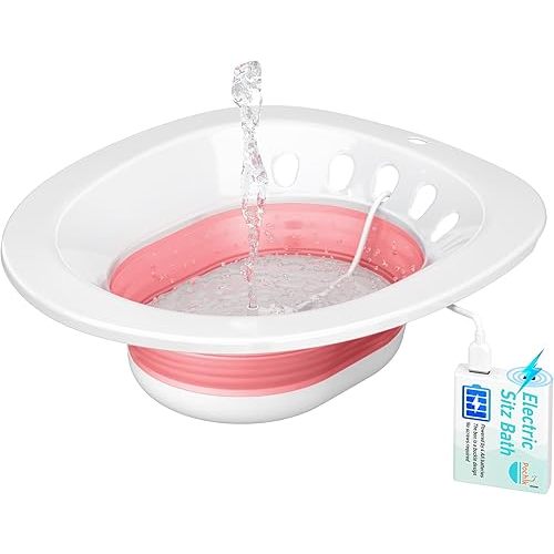 Pochik Electric Sitz Bath, Sitz Bath for Toilet Seat, Sitz Bath for Hemorrhoids Postpartum Care Tub, Sits Bath Kit for Women, Automatic Flushing, Collapsible