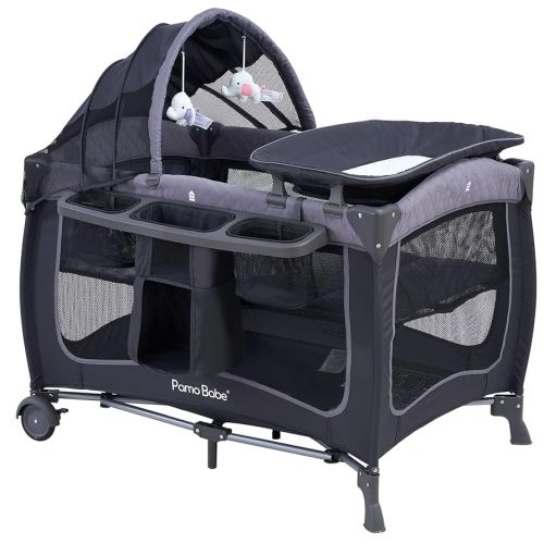 Pamo Babe Baby Playard with Canopy, Portable Crib with Changing Table