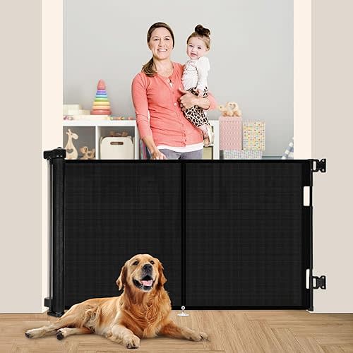 Upgrade 59" Retractable Baby Gates with Reinforced Strip Design to Prevent Crawling Through, 34" Tall Retractable Gate for Baby and Pet, 5 FT Baby Gates for Stairs, Doorways, Hallways(Black)