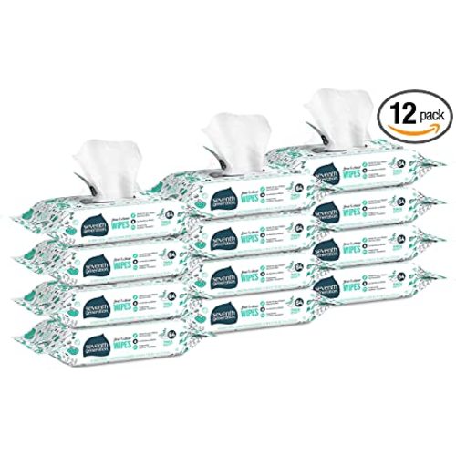Seventh Generation Baby Wipes, 768 count, Made for Sensitive Skin, Refill with Tape Seal, 64 Count (Pack of 12)