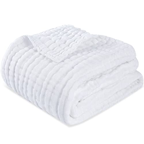 HardNok White Muslin Swaddle Blanket 6 Layer Soft Receiving Blanket, Breathable Baby Muslin for Boys Girls as Shower Gift (1, White 40x40)