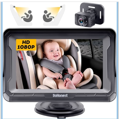 DoHonest Baby Car Camera HD 1080P - Rear-Facing Car Baby Monitor with Night Vision, Adjustable View Angle, Easy Setup, Anti-Glare Display, Safety for Kids & Infants