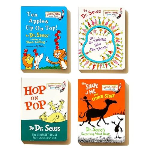 The Little Blue Boxed Set of 4 Bright and Early Board Books: Hop on Pop; Oh, the Thinks You Can Think!; Ten Apples Up On Top!; The Shape of Me and Other Stuff (Bright & Early Board Books(TM))