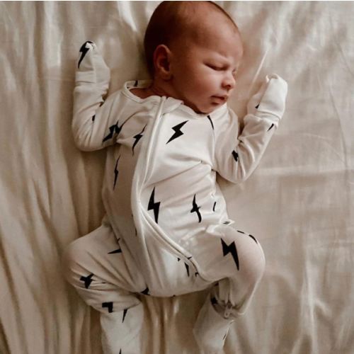 Bamboo Zip Pajamas | White & Black Lightning Bolt