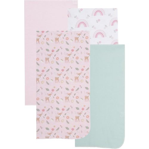 EVERYDAY KIDS 4 Pack of Soft Flannel Receiving Baby Blanket Set for Girls; Pink Baby Swaddle Blankets with Woodland Baby Deer and Rainbow Designs for Newborn Baby Girl Nursery