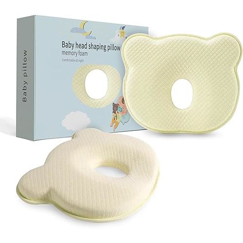 Soft and Breathable Pillow with Memory Foam and Bear Design (Soft Yellow)