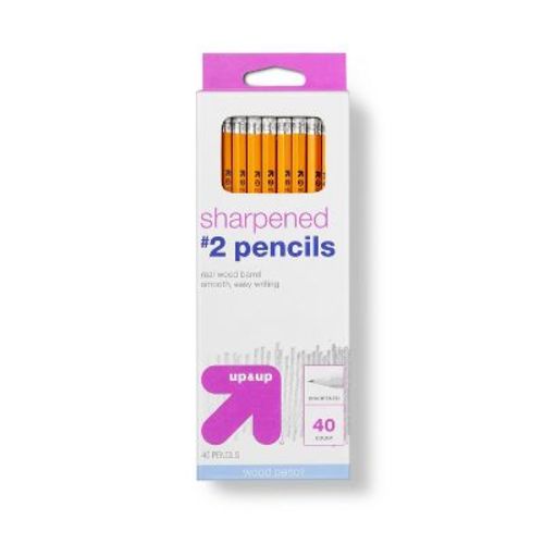 Sharpened #2 Wood Pencils 40ct - up&up™: School Supplies, 2.05mm Point, Erasable, Yellow, No. 2, Kids Stationery