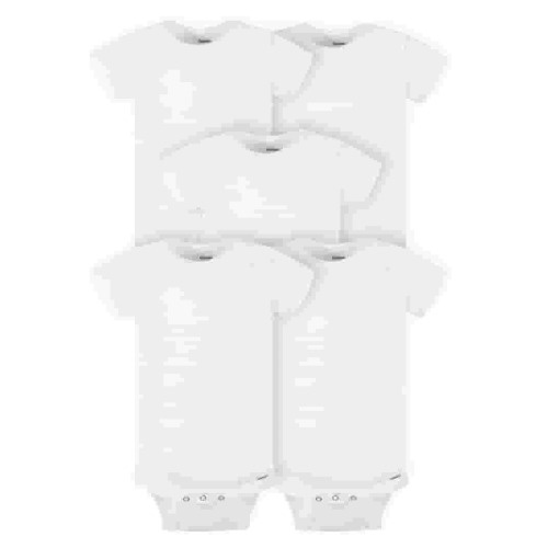 Gerber Short Sleeve Solid Onesies Bodysuits (5 Pack) - White, 6-9 M