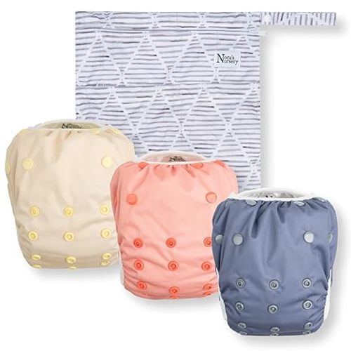 Nora's Nursery Reusable Swim Diapers and Wet Bag - One Size Fully Adjustable - Laguna Unisex 3 Pack with Wet Bag