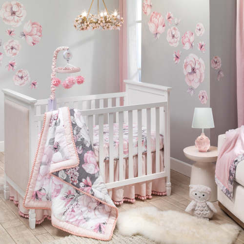 Botanical Baby Pink Floral Crib Bedding | Buy a 4-Piece Floral Crib Bedding Set Online - Lamb & Ivy