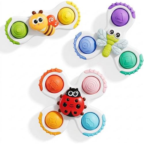 CalfQueen Baby Insect Suction Cup Spinner Travel Toys for Kids Ages 1-3, Fidget Spinner Toys for 1 Year Old Boy Girl 12 Months, Sensory Bath Toy for Toddlers Infants Birthday Gifts