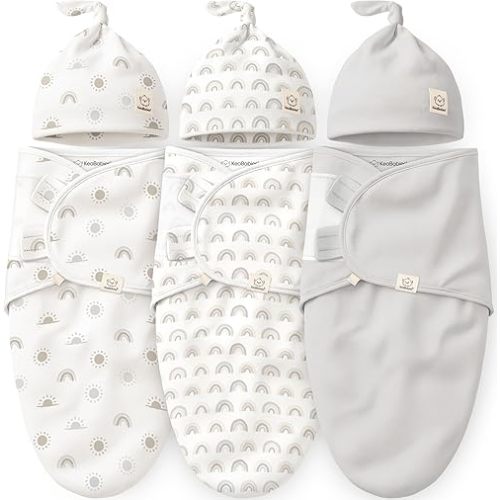 KeaBabies 3-Pack Organic Swaddles for Newborns with Hats - Soft Cotton Baby Sleep Sacks 0-3 Months, (Color: Shifts)