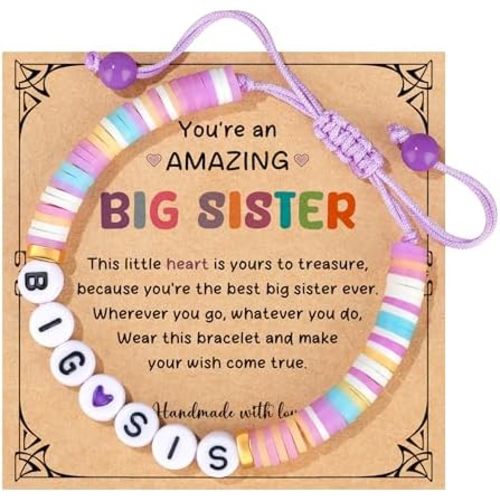 JoycuFF Big Sister and Brother Gifts for Toddler Daughter, Niece, Son, Grandson - Sis Bro Bracelets Matching Outfits for Birthday, Christmas, Announcement Jewelry