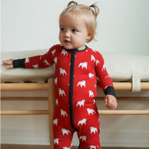 Zipper Baby Pajamas | Red Bulldog Print | Southern Slumber