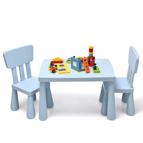 Gymax Kids Table & 2 Chairs Set Toddler Activity Play Dining Study Desk Baby Gift Blue