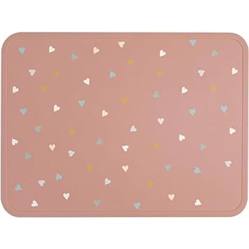 Simple Modern Silicone Placemat for Baby, Toddlers, Kids | Non-Slip Baby Eating Table Food Mat for Restaurants and Dining Table | Piper Collection | Hearts on Pink