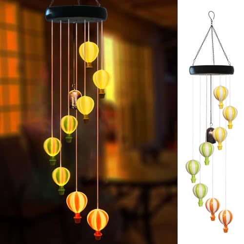 8 LED Solar Upgraded Hot Air Balloon Flicking Wind Chimes Outdoor,Mom Gifts for Mothers Day Grandma Gift Hot Air Balloon Wind Chimes for Outside,Hanging Lights Warm LED,Outdoor Garden Decor,Gifts Wife