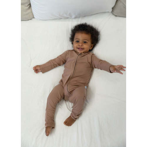 Ribbed Bamboo Long Sleeve Baby Romper in Camel