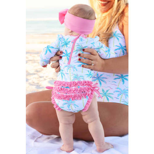 Long Sleeve Rash Guard With Ruffle Bottom | Blue Lagoon