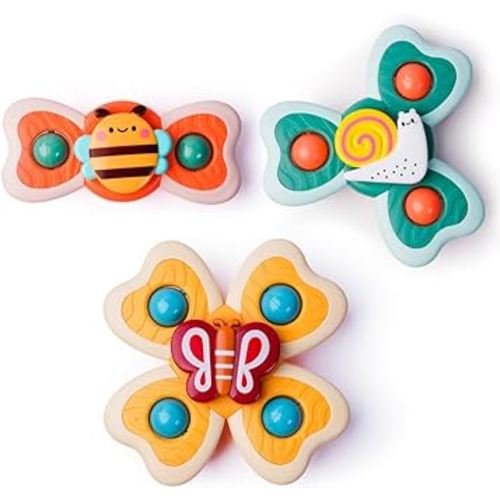 LiKee Strong Suction Cup Fidget Spinnerz Sensory Bath Toys for Baby 12 18 Months Airplane Car Travel Table & Window Toys for 1 2 Year Old Toddler Boys and Girls (Snail)