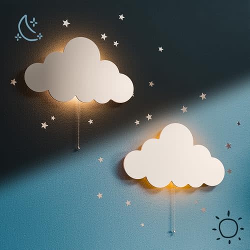 Tip perk 2 Pack Cloud Light - Floating Cloud Wall Lamp for Nursery | Cute Floating Lamp for Kids Bedroom | Battery-Operated Hanging Night Lights for Bedroom | Lamp for Baby Nursery